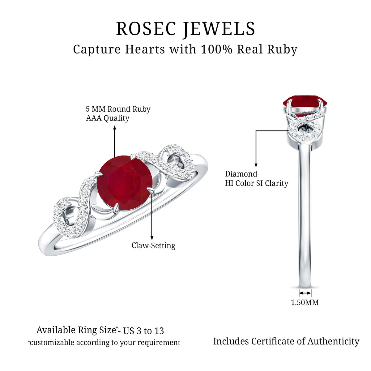 Criss Cross Promise Ring with Ruby and Diamond AAA - Rosec Jewels