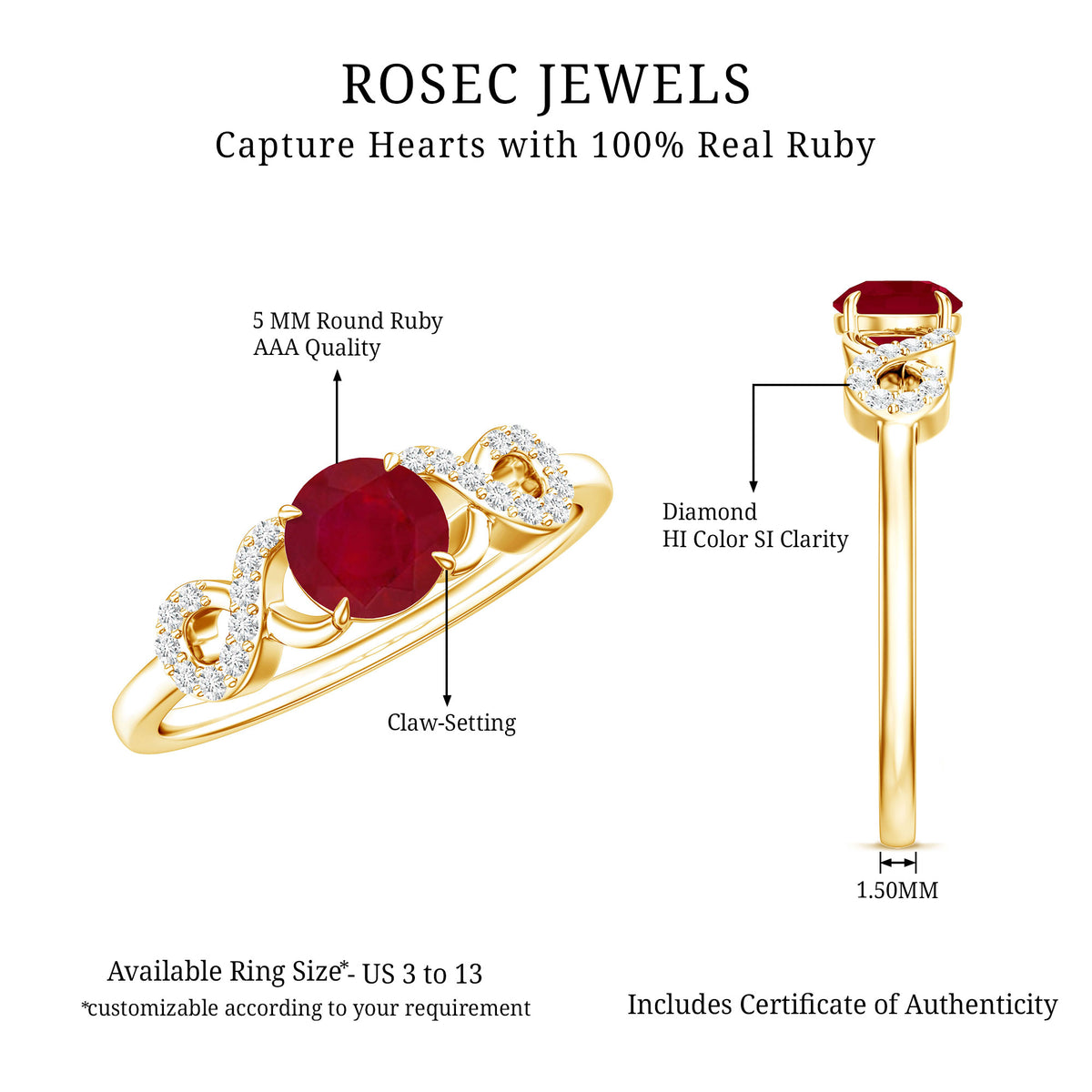 Criss Cross Promise Ring with Ruby and Diamond AAA - Rosec Jewels