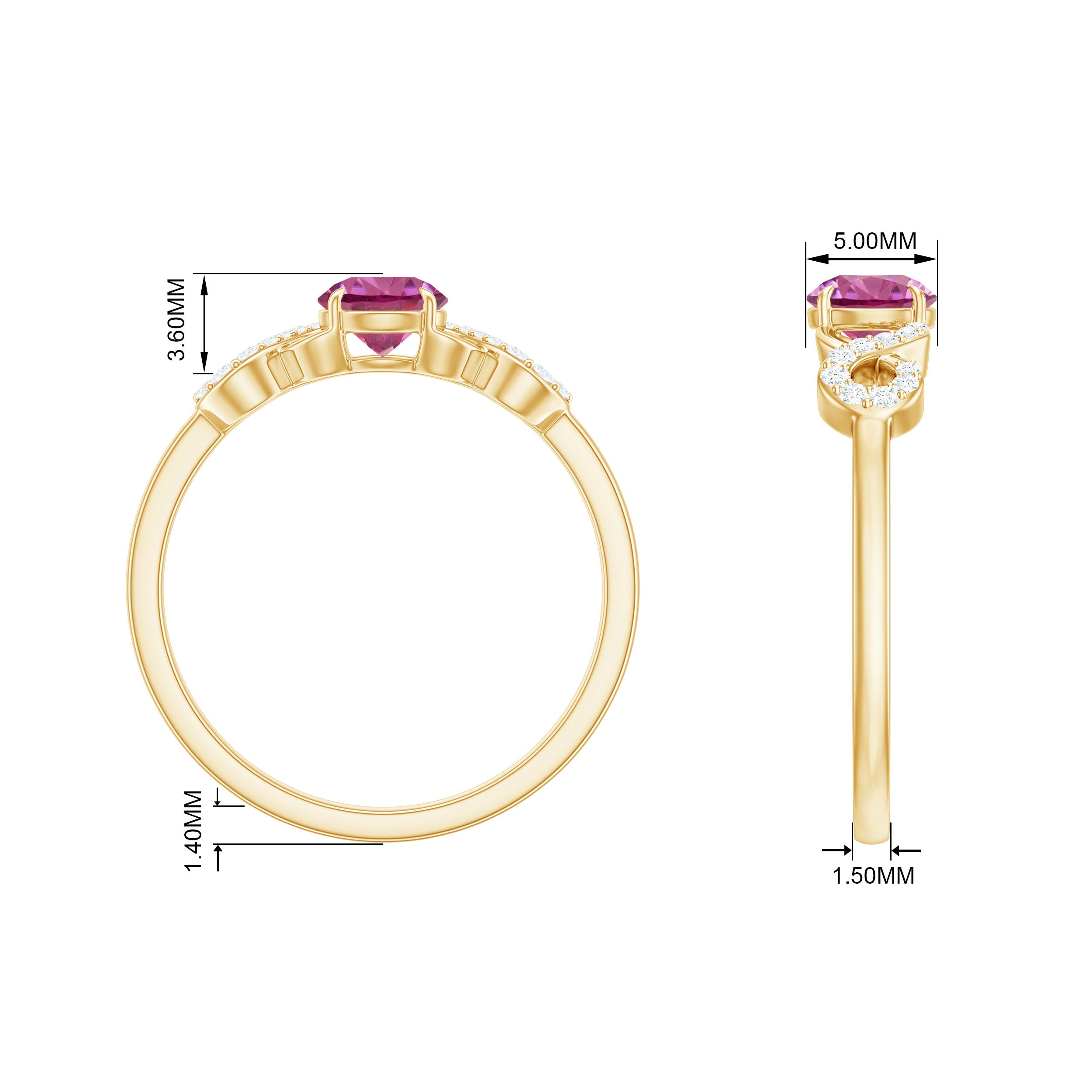 Solitaire Pink Tourmaline Infinity Promise Ring with Diamond AAA - Rosec Jewels