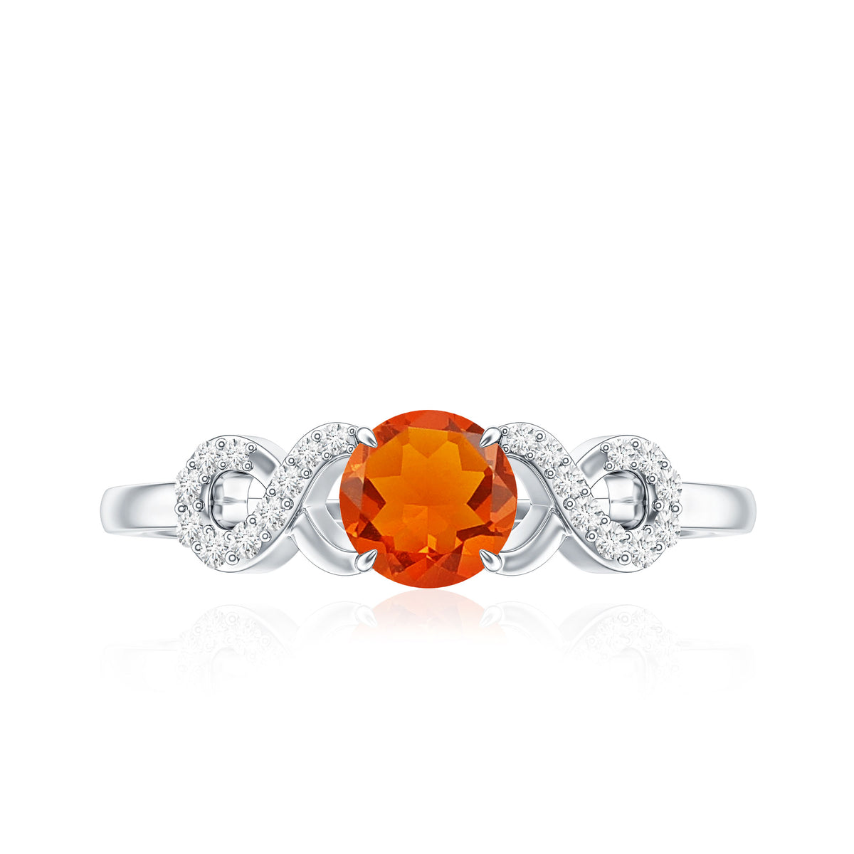 Round Shape Solitaire Fire Opal Infinity Engagement Ring with Diamond AAA - Rosec Jewels