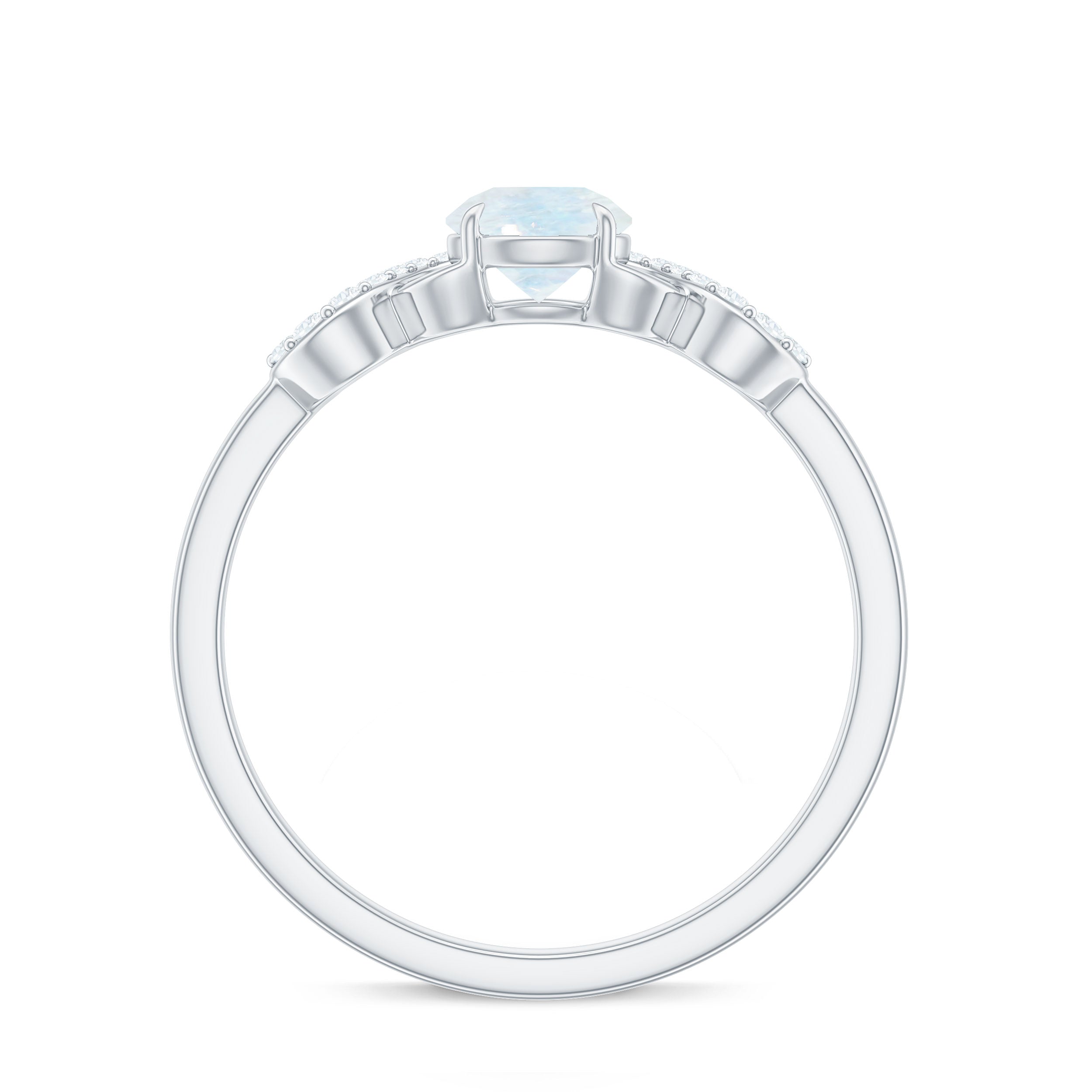 Rosec Jewels-3/4 CT Natural Moonstone Solitaire Ring with Criss Cross Diamond