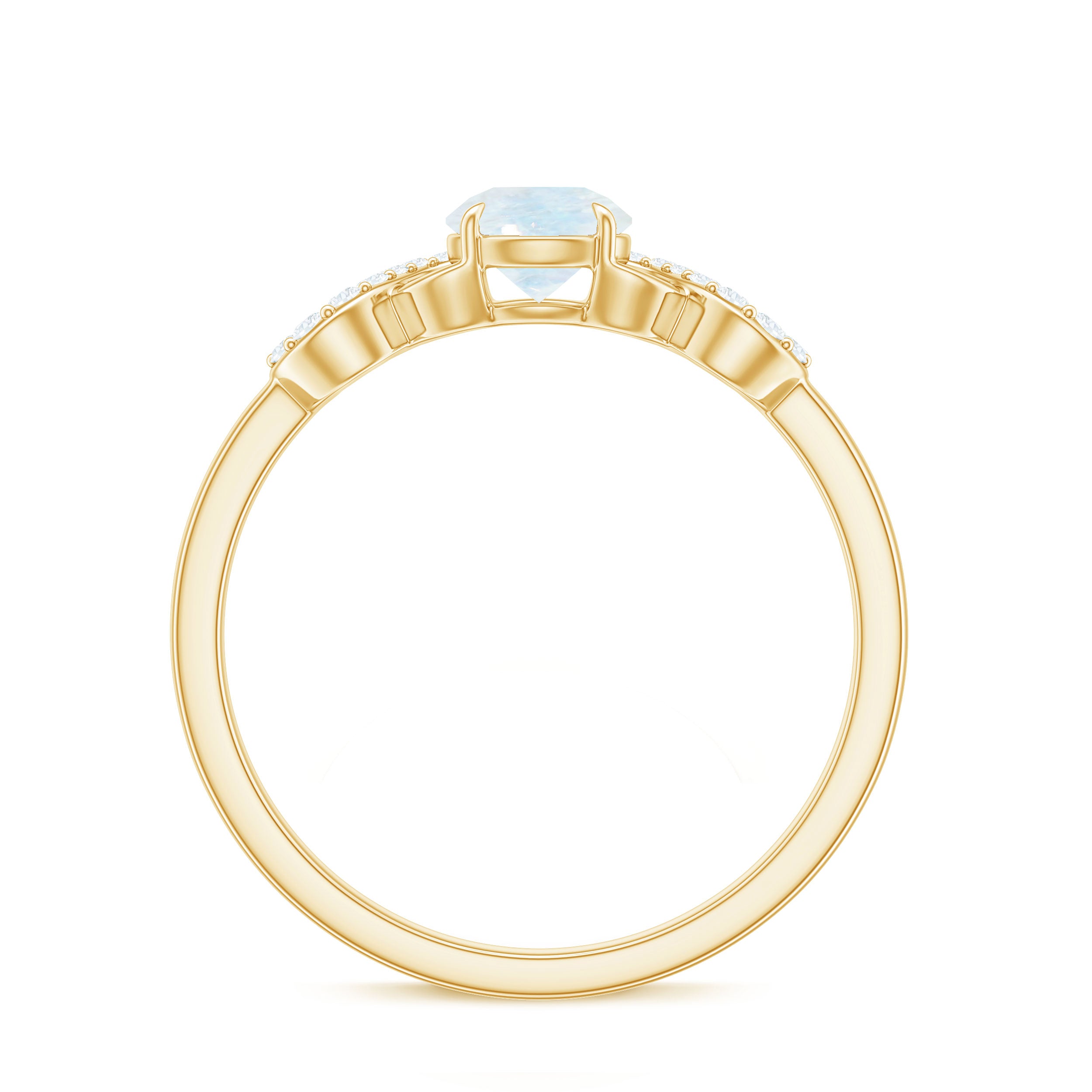 Rosec Jewels-3/4 CT Natural Moonstone Solitaire Ring with Criss Cross Diamond