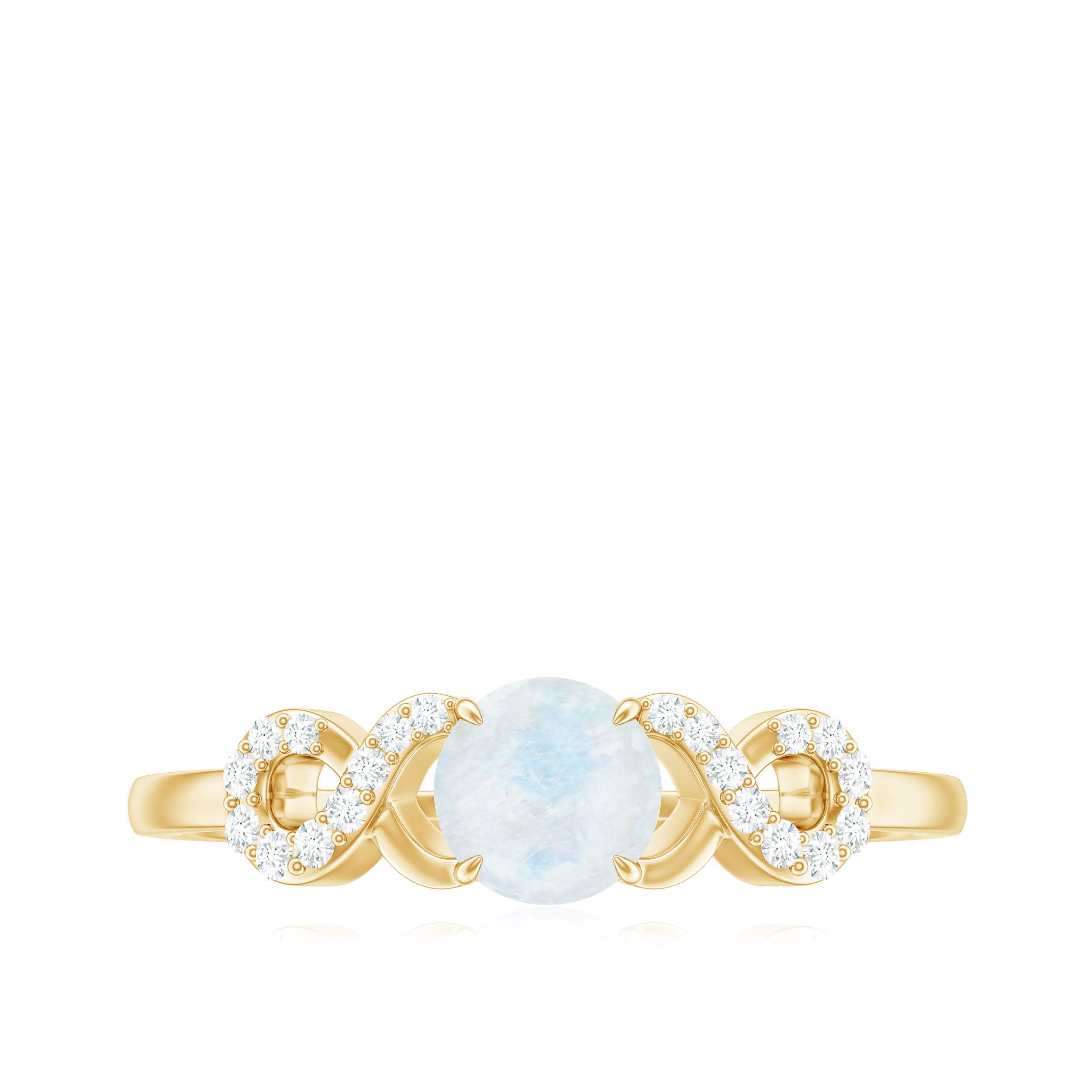 Rosec Jewels-3/4 CT Natural Moonstone Solitaire Ring with Criss Cross Diamond