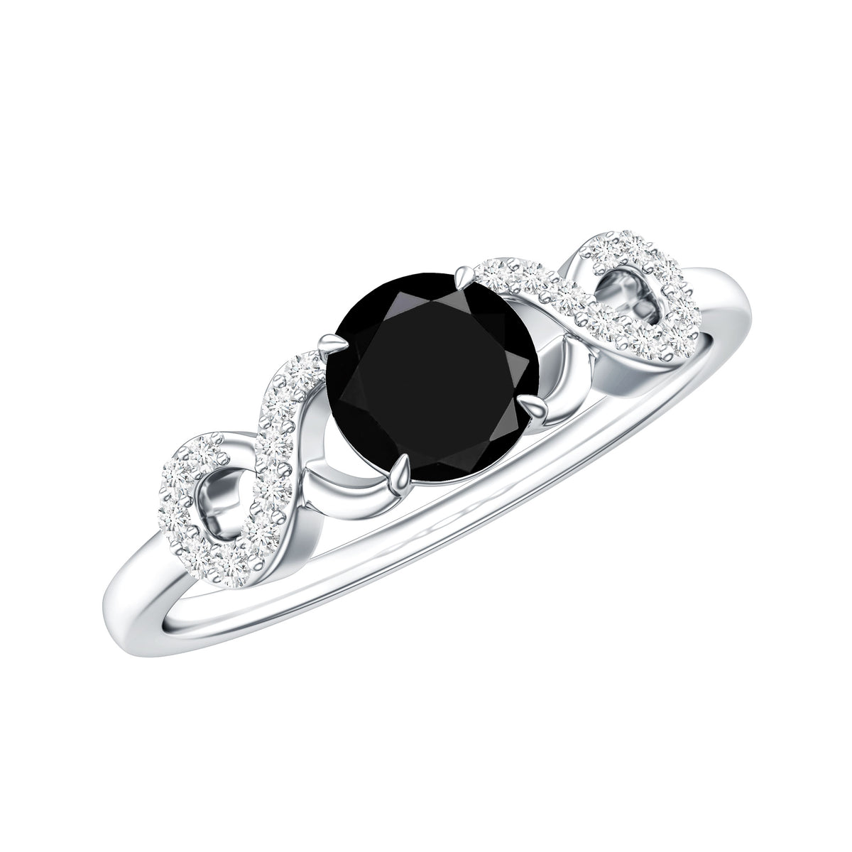 Natural Black Spinel Promise Ring with Diamond Infinity Knot AAA - Rosec Jewels