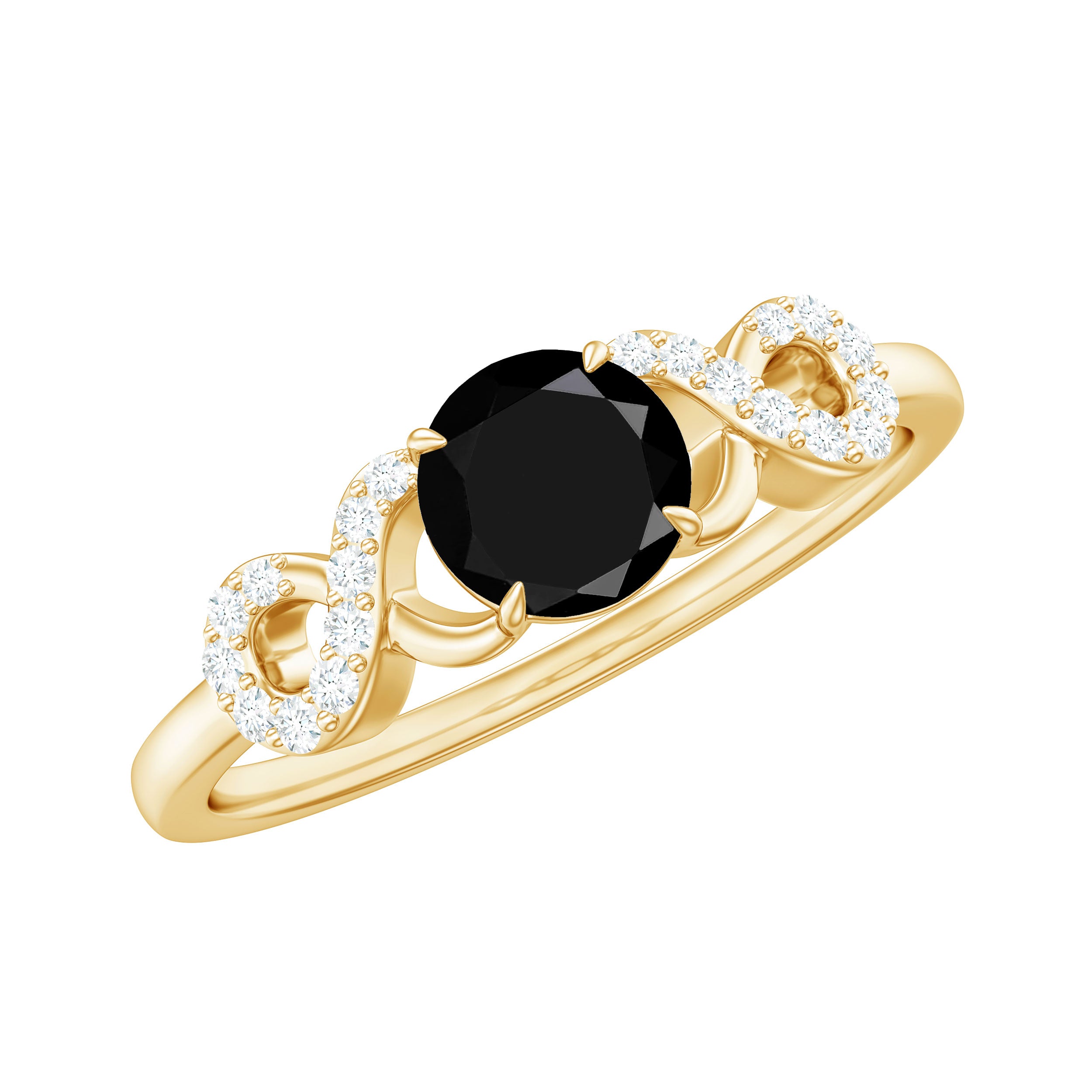 Rosec Jewels-Natural Black Spinel Promise Ring with Diamond Infinity Knot