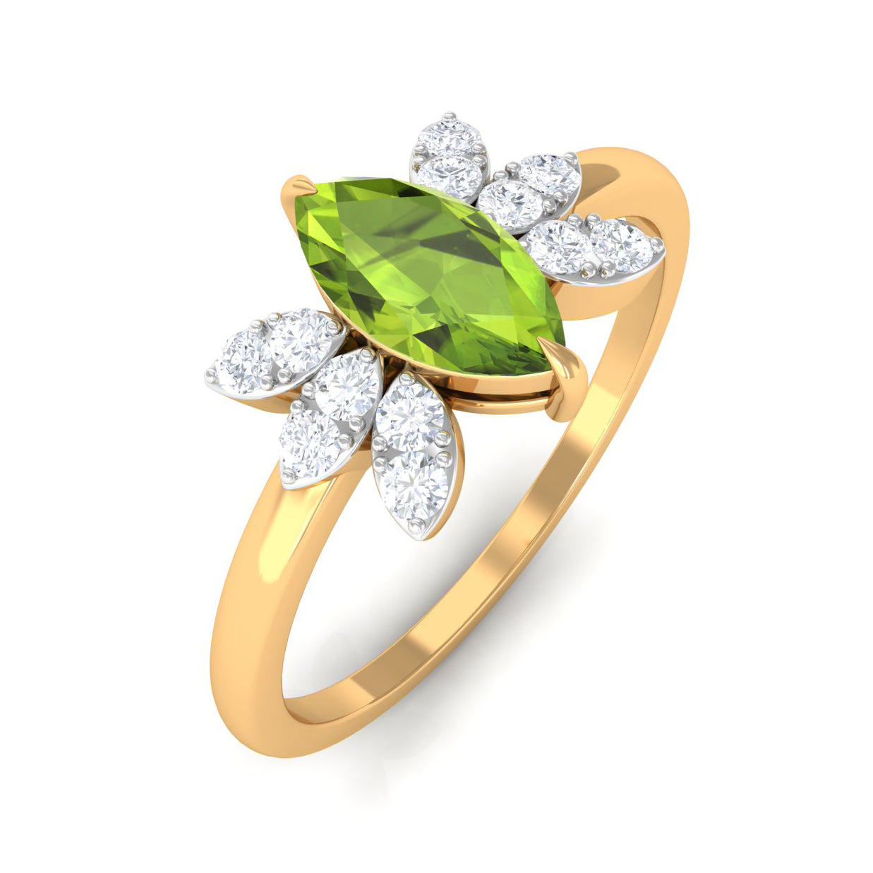 1 CT Marquise Cut Peridot Promise Ring with Diamond Stones AAA - Rosec Jewels