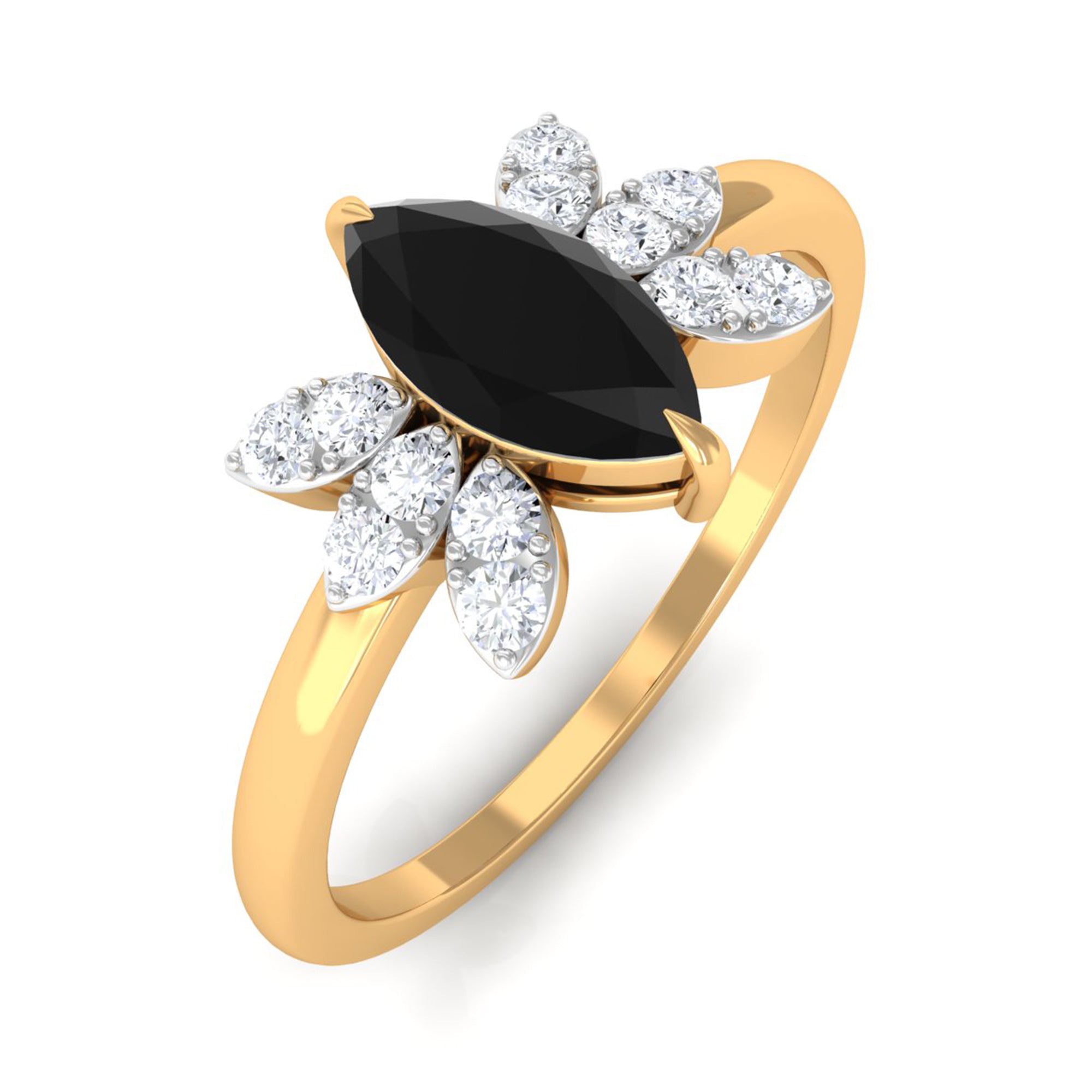 1 CT Claw Set Marquise Black Spinel and Diamond Promise Ring AAA - Rosec Jewels