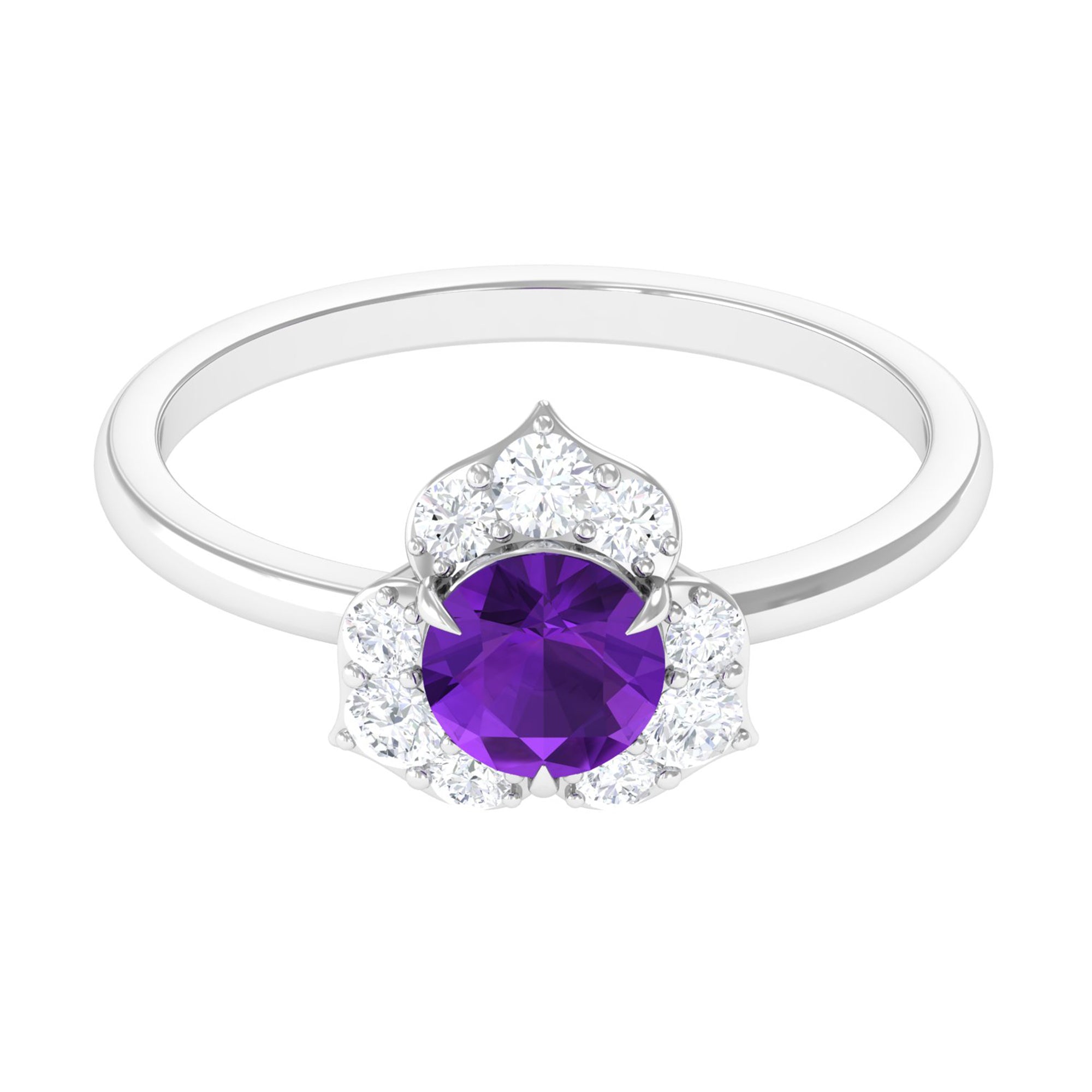 Real Amethyst Flower Engagement Ring with Diamond AAA - Rosec Jewels
