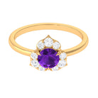 Real Amethyst Flower Engagement Ring with Diamond AAA - Rosec Jewels