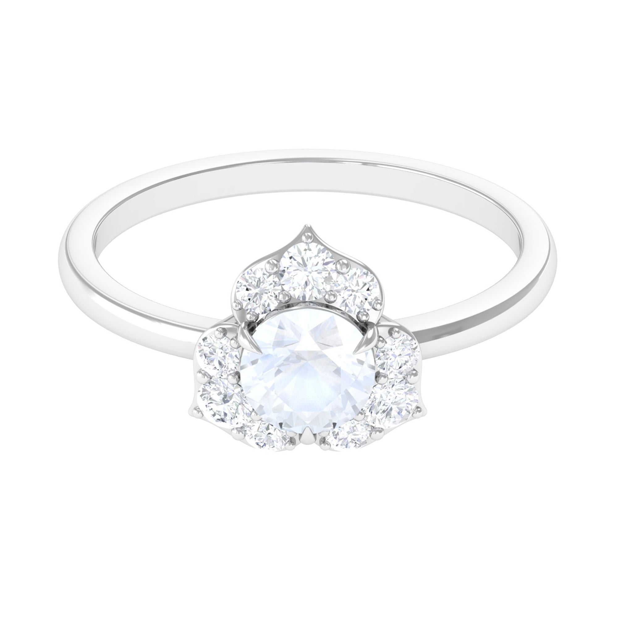 1.25 CT Moonstone and Diamond Floral Engagement Ring AAA - Rosec Jewels