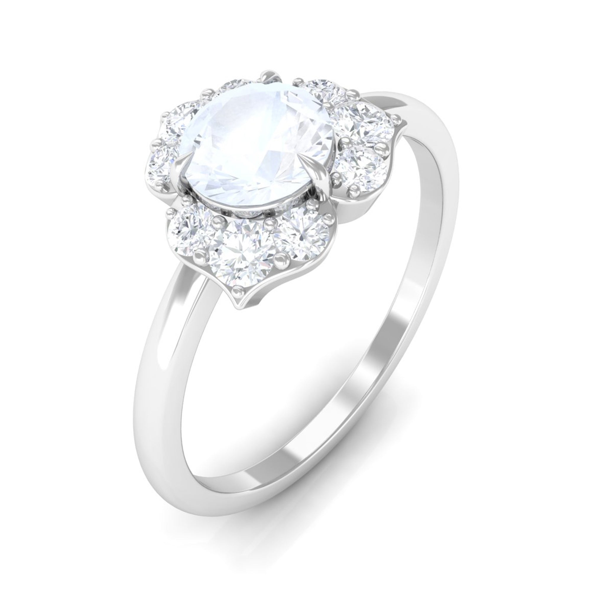 1.25 CT Moonstone and Diamond Floral Engagement Ring AAA - Rosec Jewels