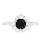 Natural Black Spinel Flower Engagement Ring with Diamond AAA - Rosec Jewels
