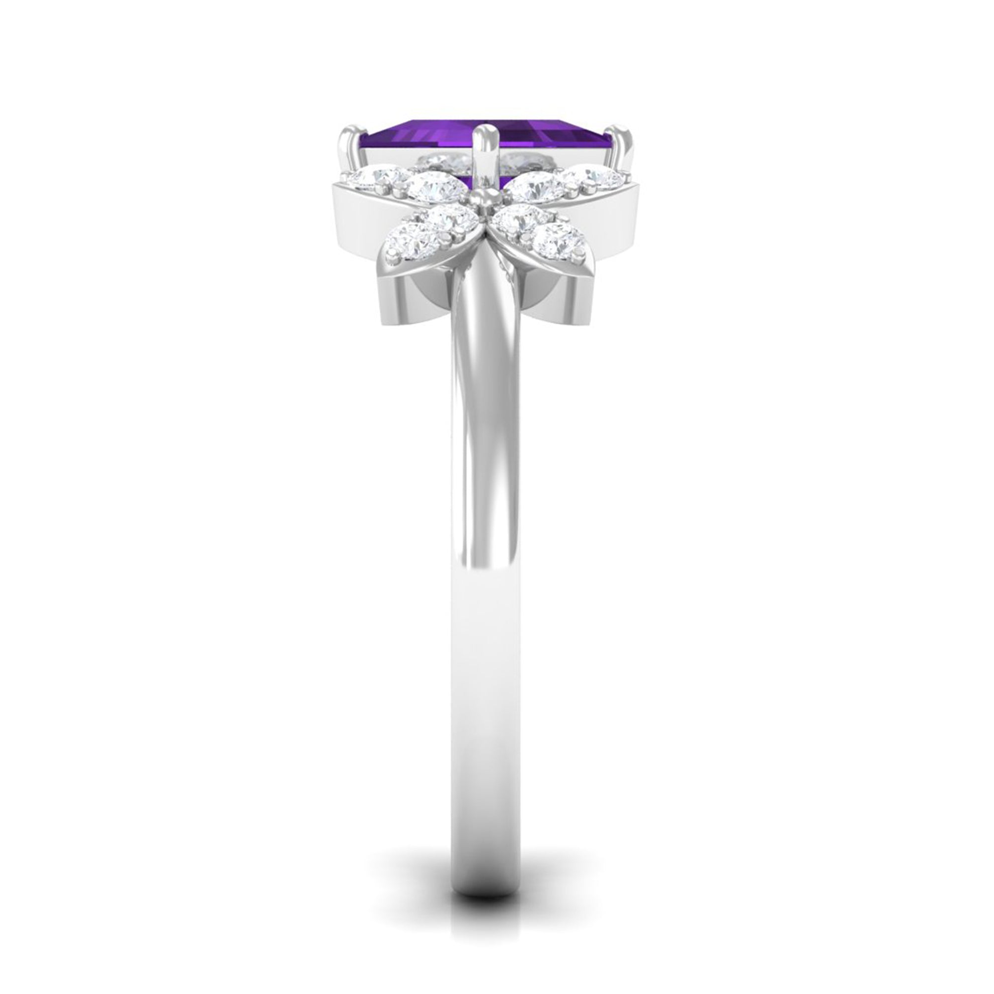 Princess Cut Amethyst Floral Engagement Ring with Diamond AAA - Rosec Jewels