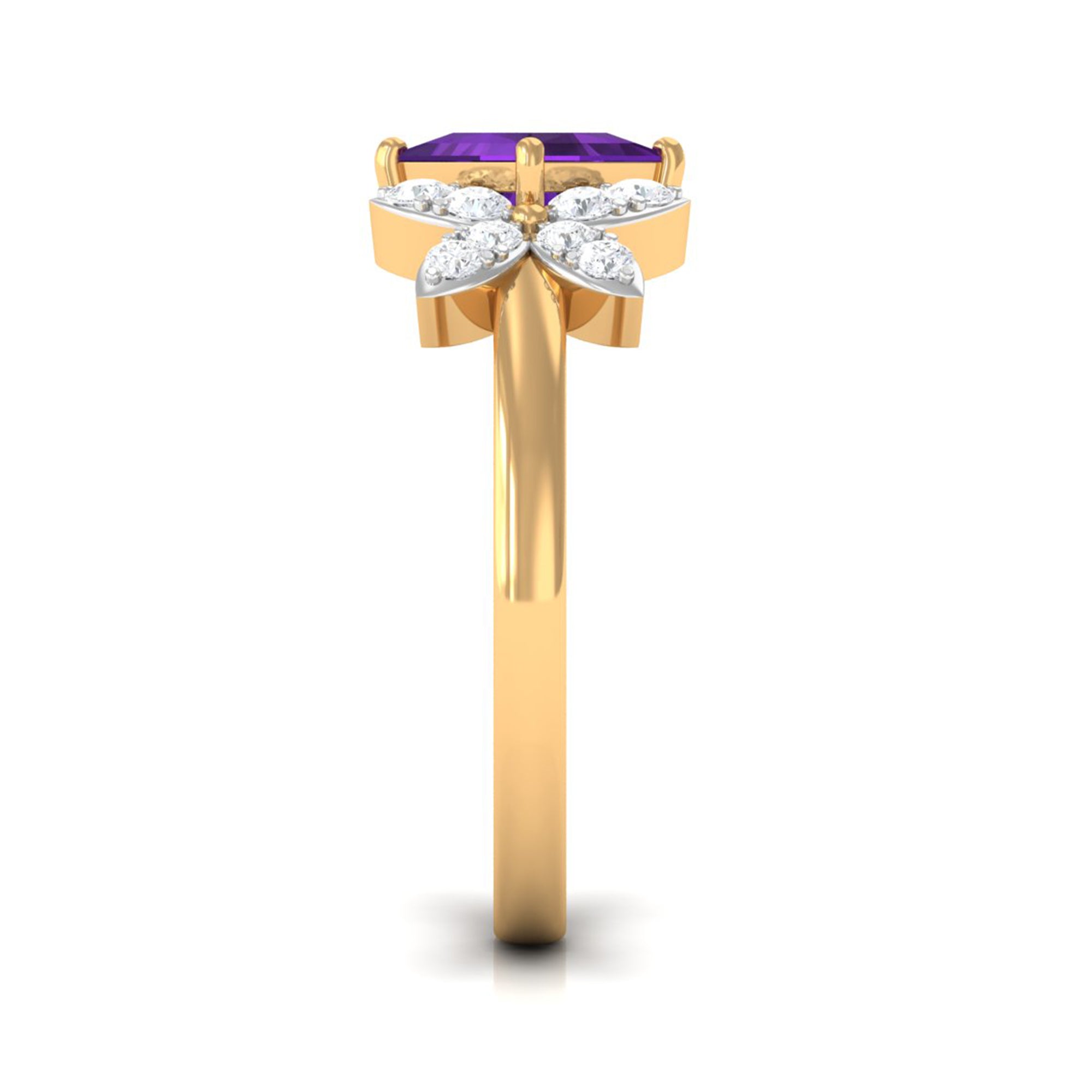 Princess Cut Amethyst Floral Engagement Ring with Diamond AAA - Rosec Jewels