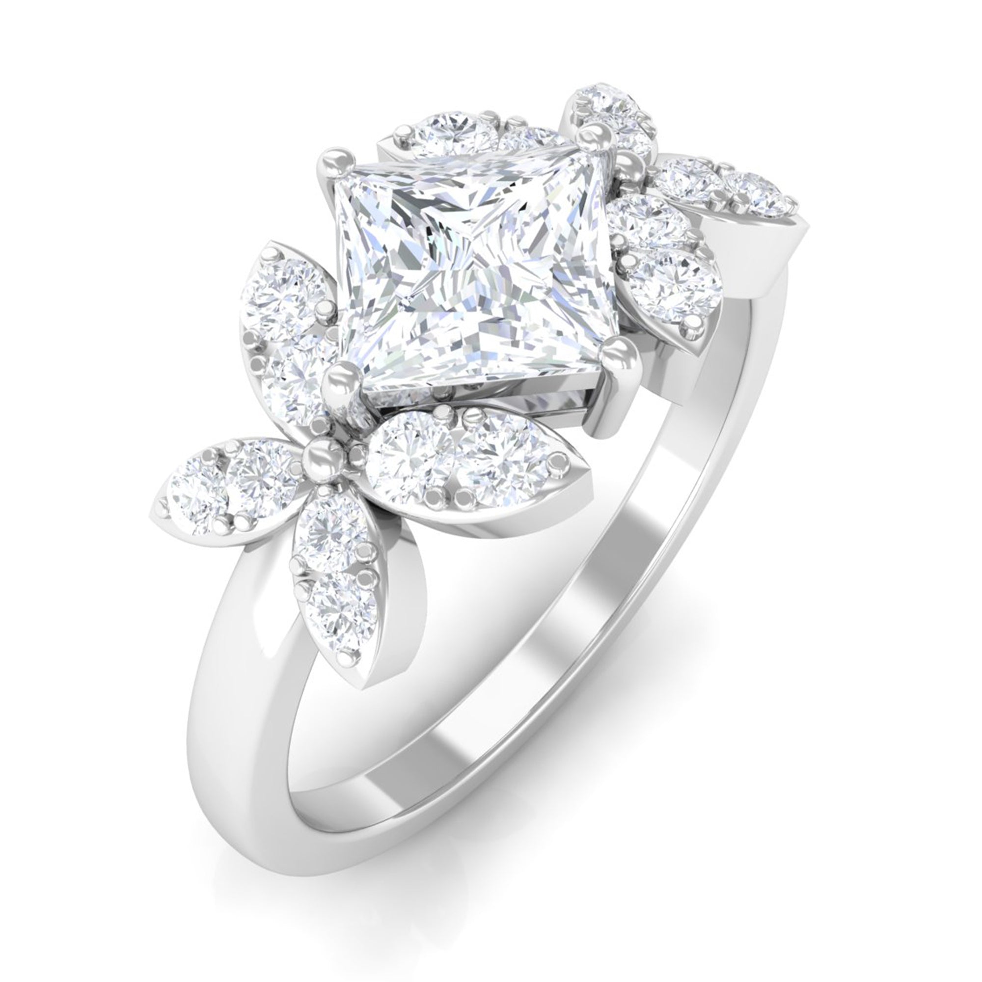 Zircon Floral Inspired Engagement Ring AAAA - Rosec Jewels