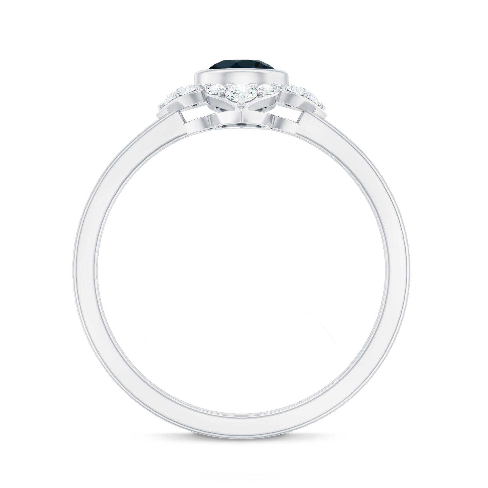 Rosec Jewels-London Blue Topaz Bezel Engagement Ring with Diamond Halo