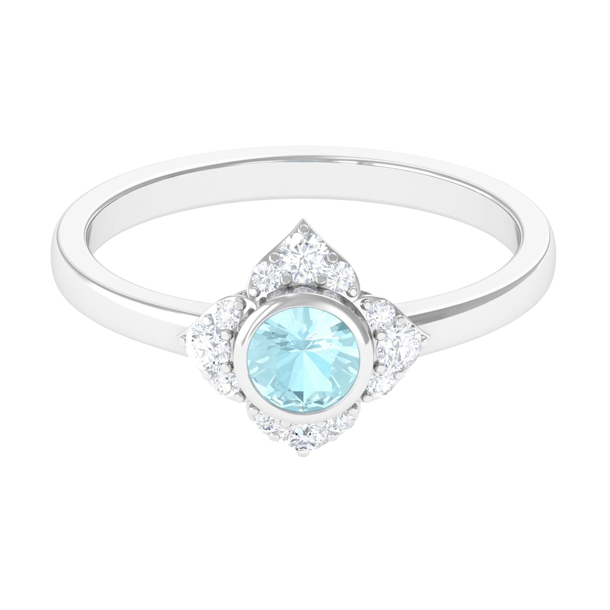 Bezel Set Sky Blue Topaz Flower Engagement Ring with Diamond Accent