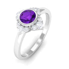3/4 CT Bezel Set Amethyst Flower Engagement Ring with Diamond AAA - Rosec Jewels