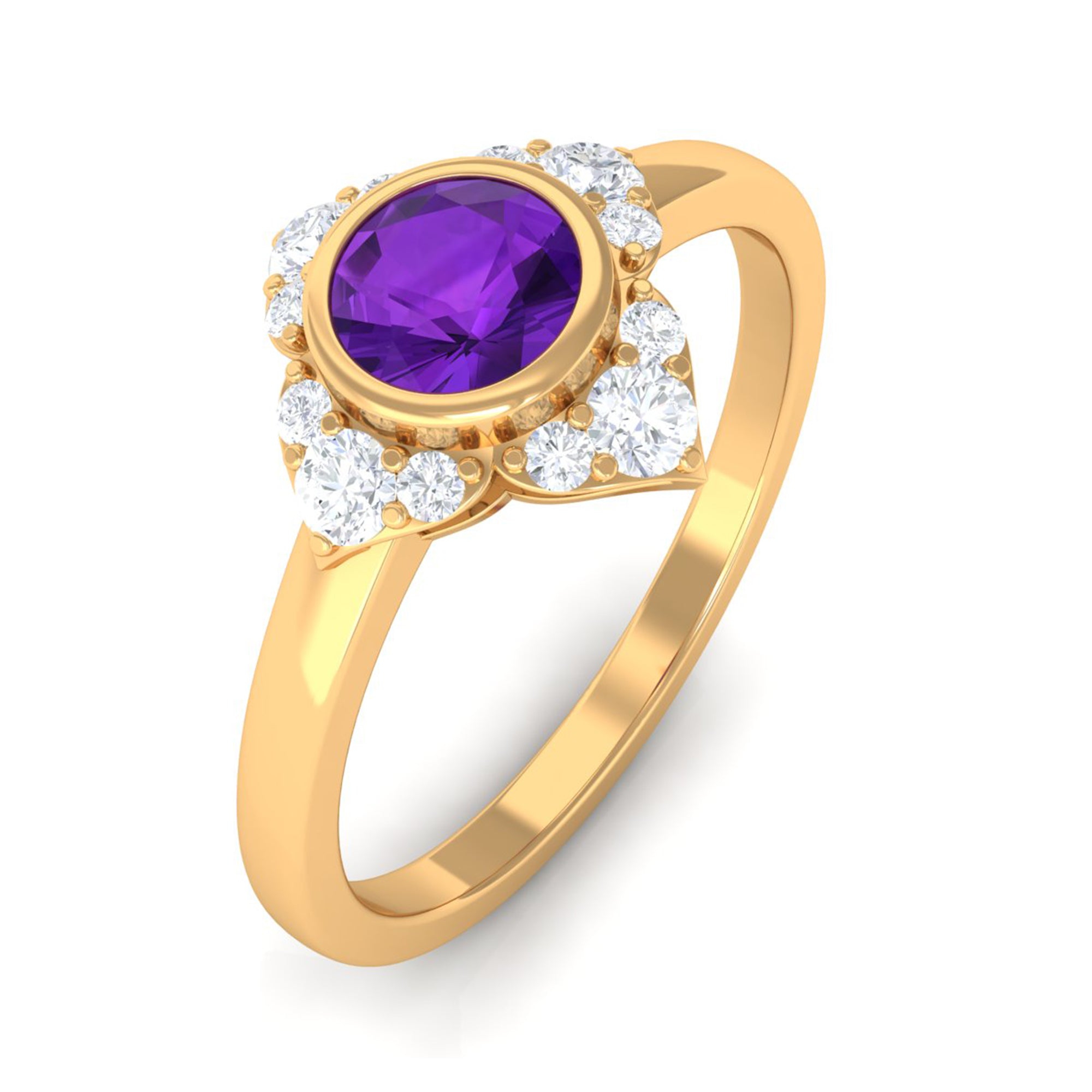 3/4 CT Bezel Set Amethyst Flower Engagement Ring with Diamond AAA - Rosec Jewels