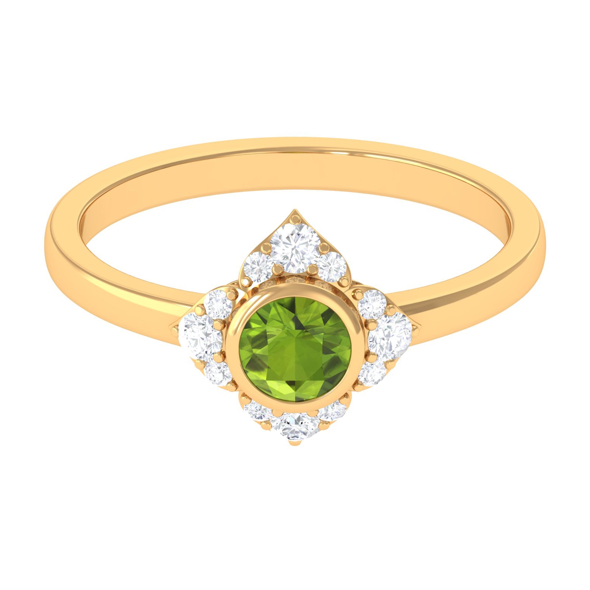 0.50 CT Vintage Inspired Peridot Engagement Ring with Diamond AAA - Rosec Jewels
