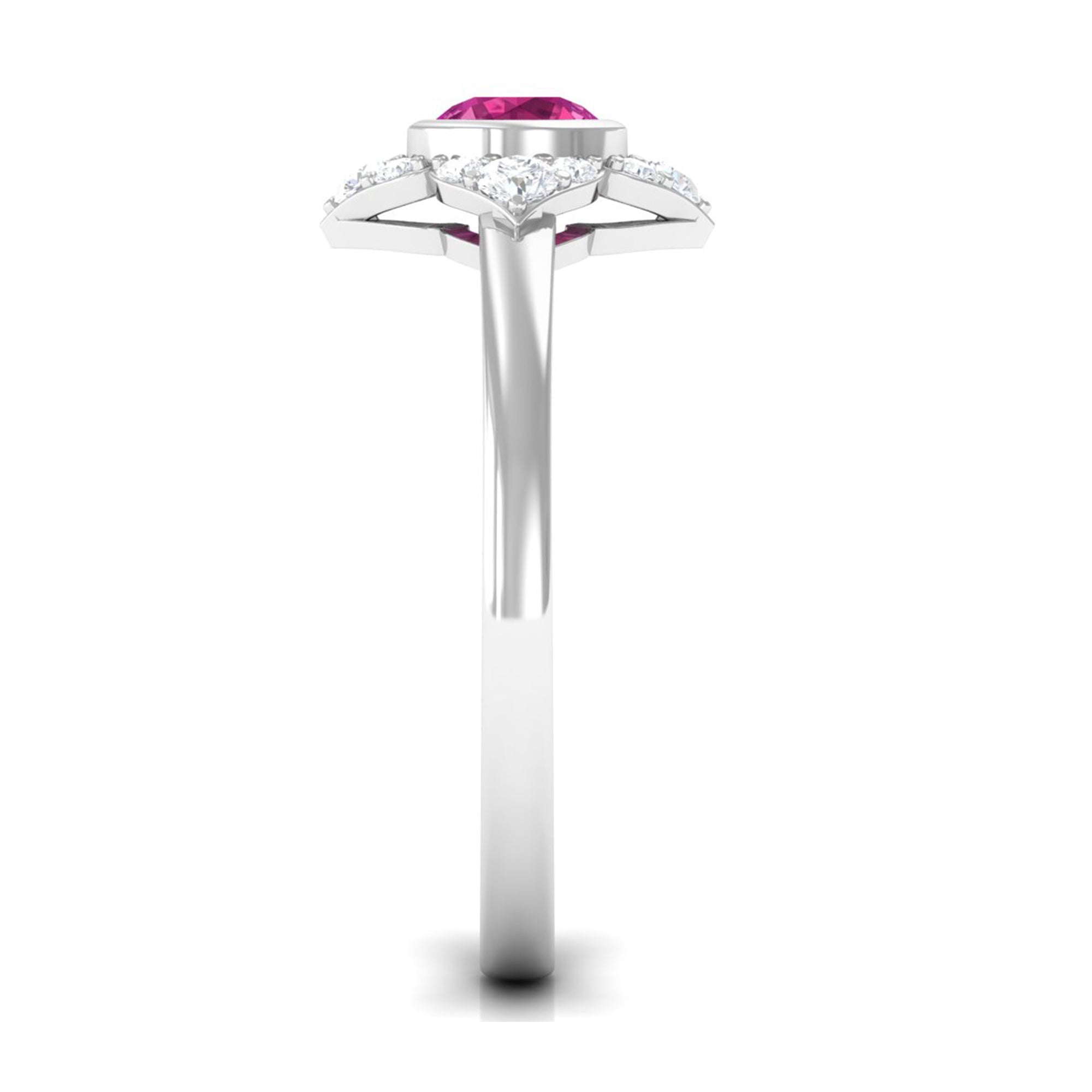 Pink Tourmaline Floral Engagement Ring with Diamond Halo AAA - Rosec Jewels