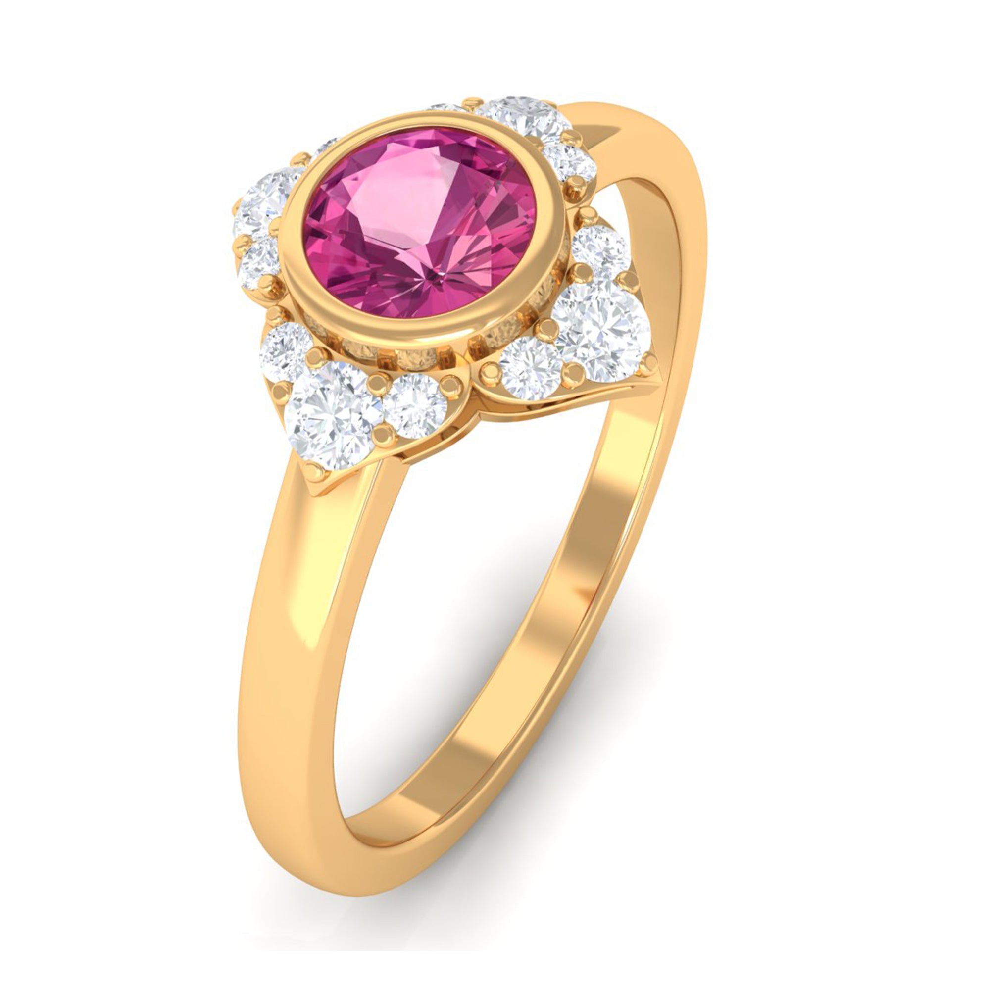 Pink Tourmaline Floral Engagement Ring with Diamond Halo AAA - Rosec Jewels