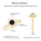 Real Bezel Set Black Spinel Flower Engagement Ring with Diamond AAA - Rosec Jewels