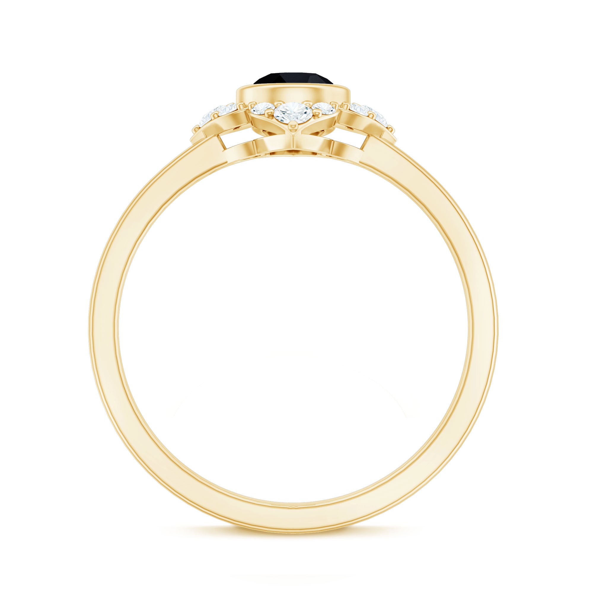 Real Bezel Set Black Spinel Flower Engagement Ring with Diamond AAA - Rosec Jewels