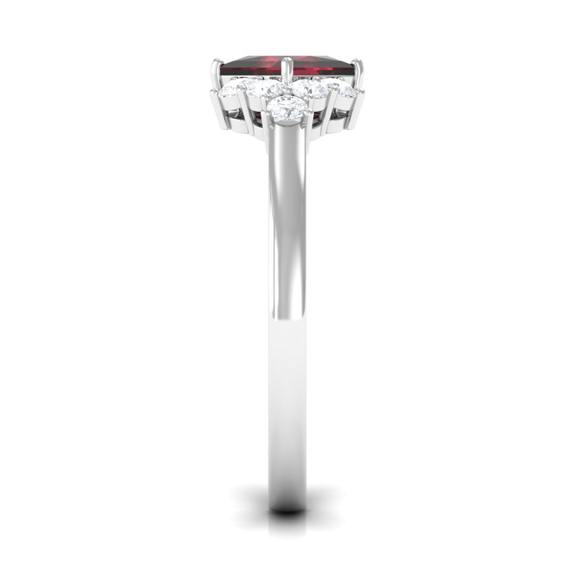 Real 6mm Garnet Princess Cut Engagement Ring with Diamond AAA - Rosec Jewels