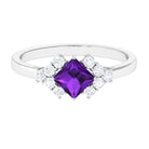 Natural 1.2 Carat Amethyst Princess Cut Engagement Ring with Diamond AAA - Rosec Jewels