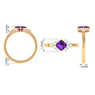 Natural 1.2 Carat Amethyst Princess Cut Engagement Ring with Diamond AAA - Rosec Jewels