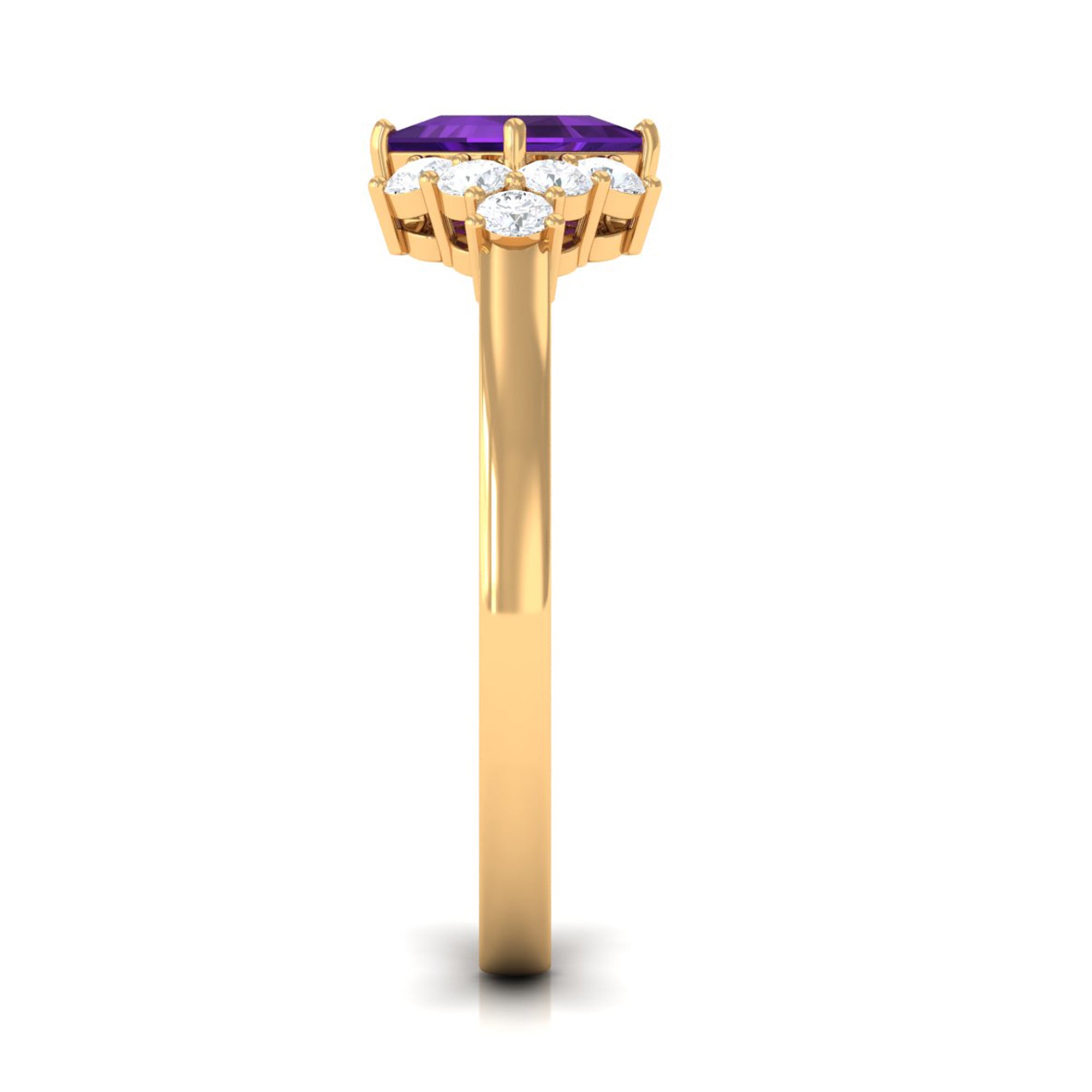 Natural 1.2 Carat Amethyst Princess Cut Engagement Ring with Diamond AAA - Rosec Jewels