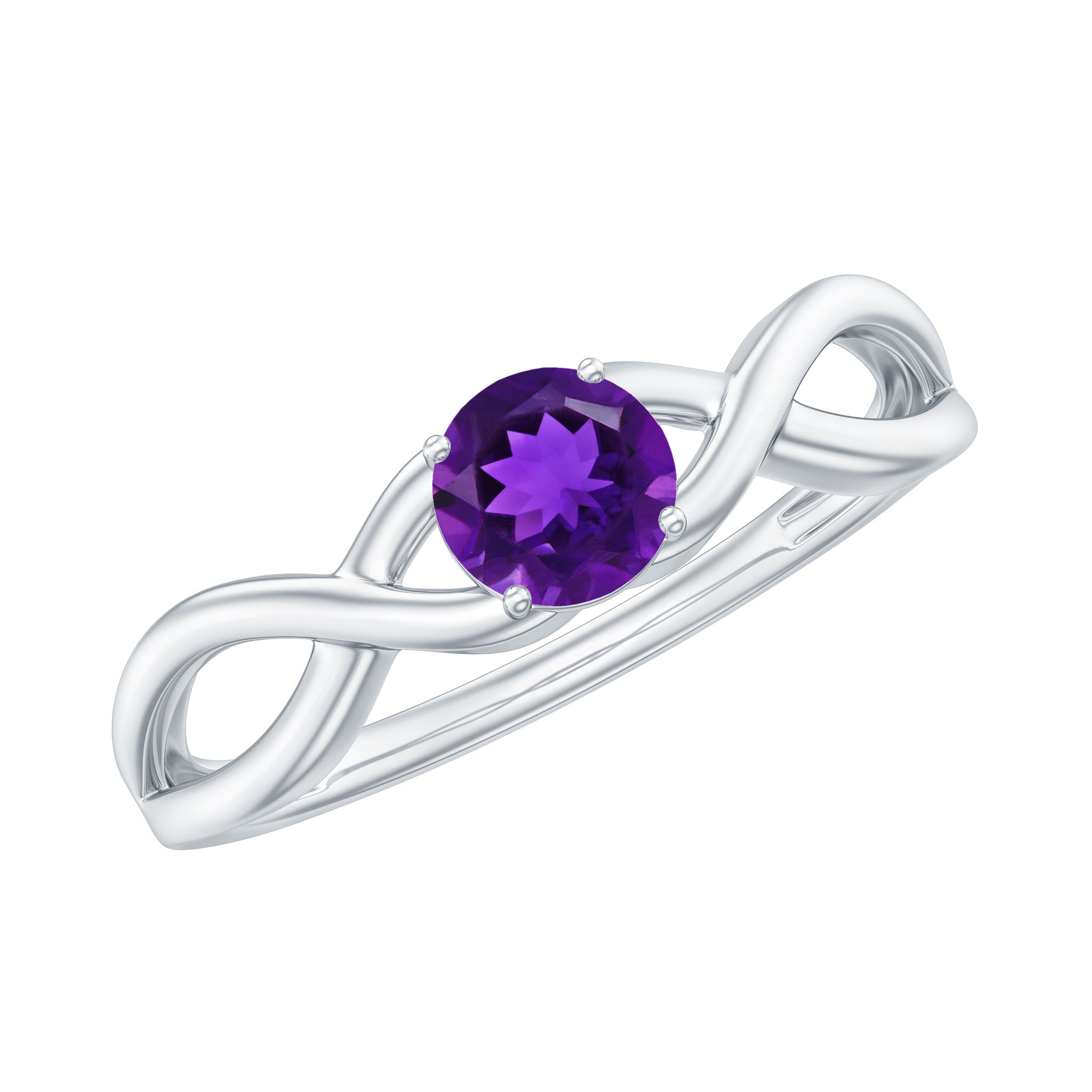 Solitaire Amethyst Crossover Engagement Ring AAA - Rosec Jewels