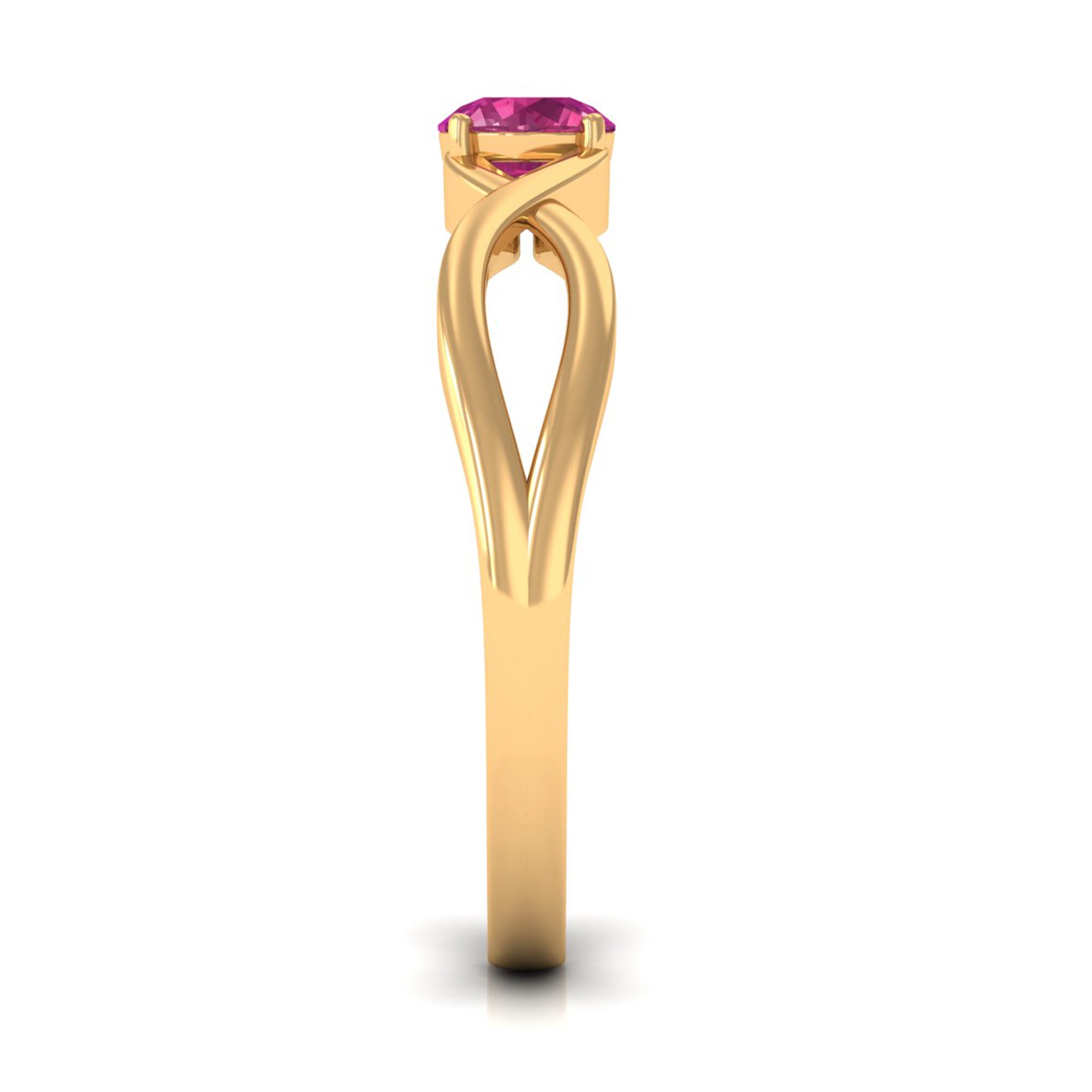 1/4 CT Real Pink Tourmaline Solitaire Ring with Crossover Shank AAA - Rosec Jewels