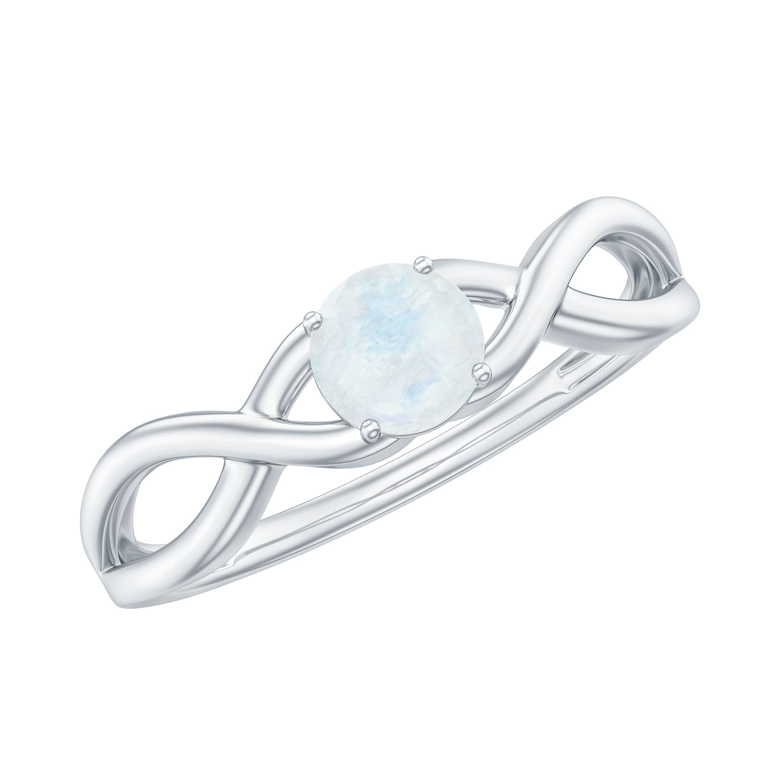 Round Moonstone Solitaire Promise Ring in Crossover Shank AAA - Rosec Jewels