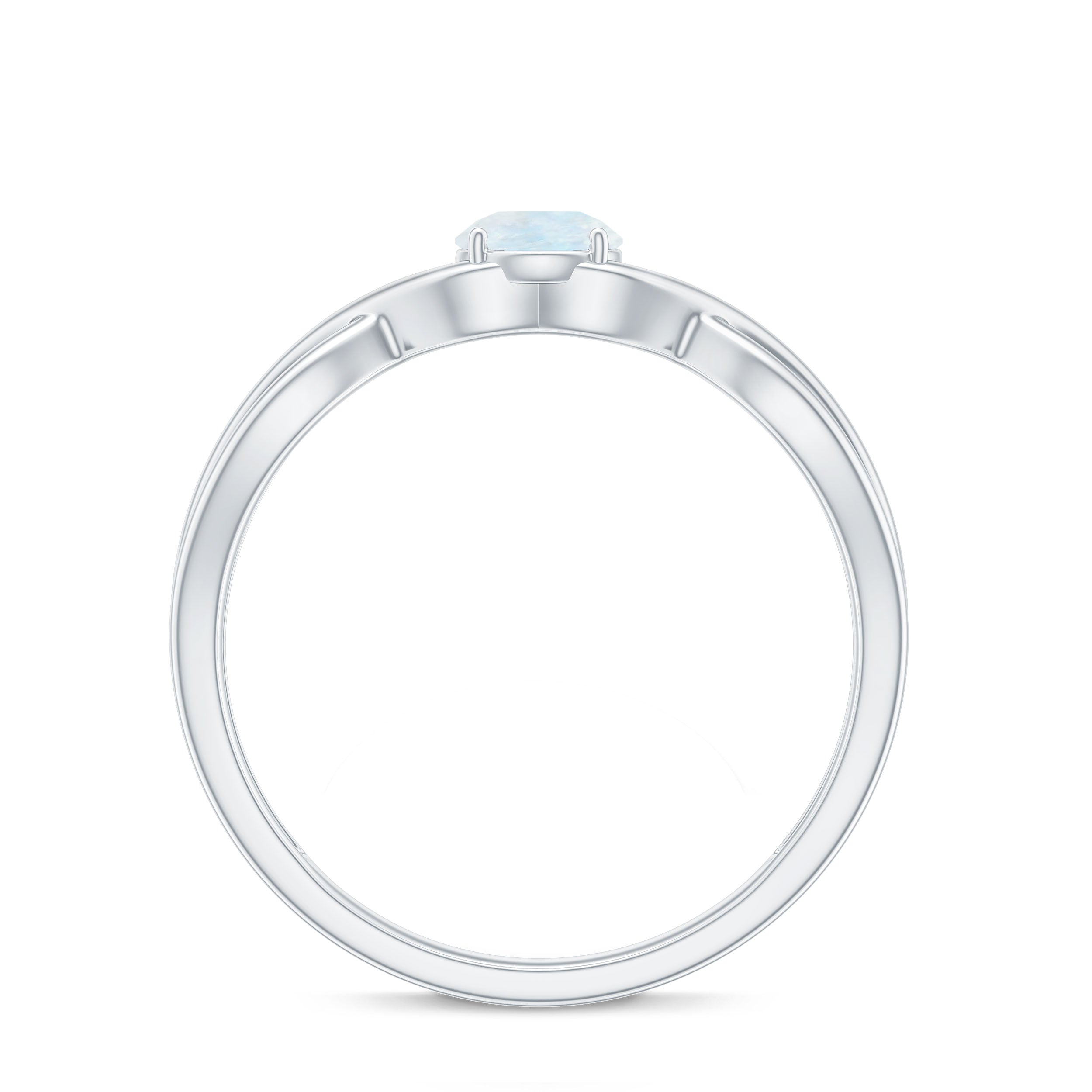 Round Moonstone Solitaire Promise Ring in Crossover Shank AAA - Rosec Jewels