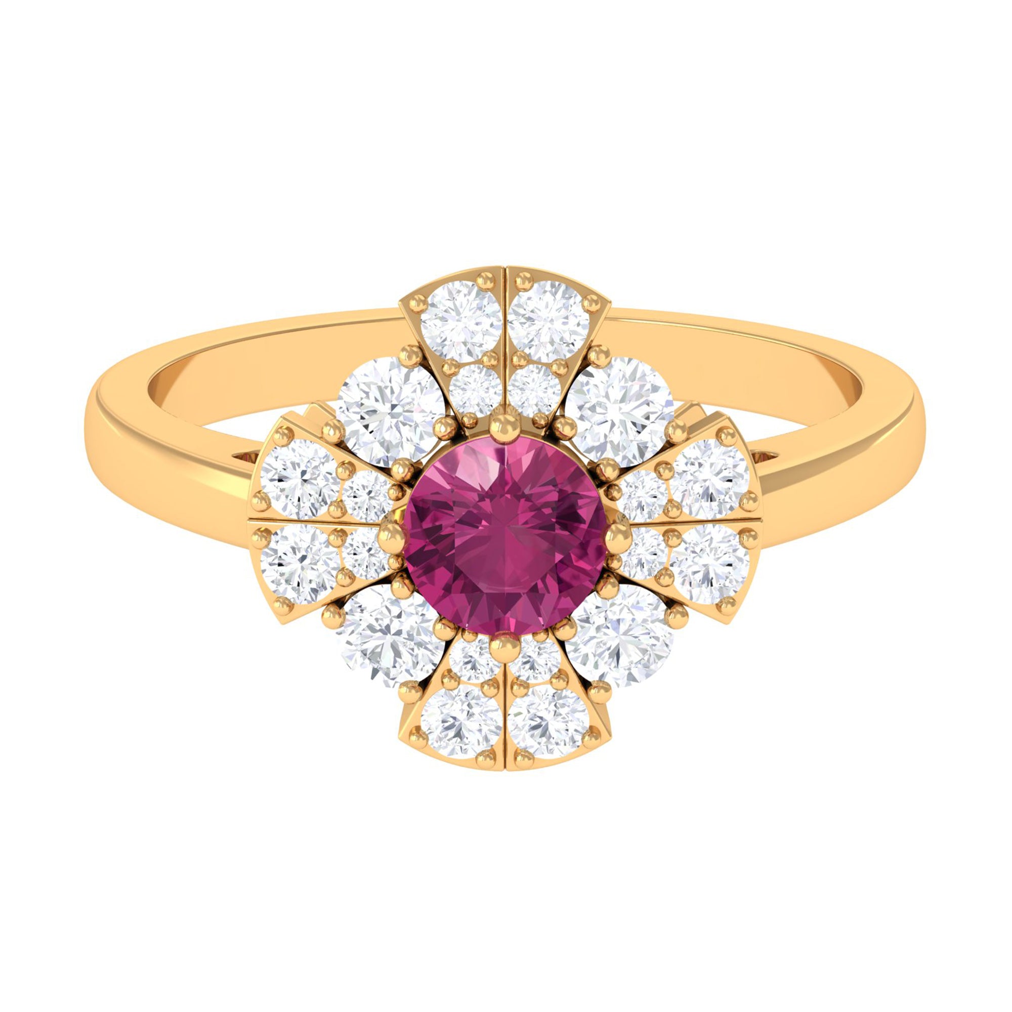 Pink Tourmaline Flower Inspired Engagement Ring with Moissanite AAA - Rosec Jewels