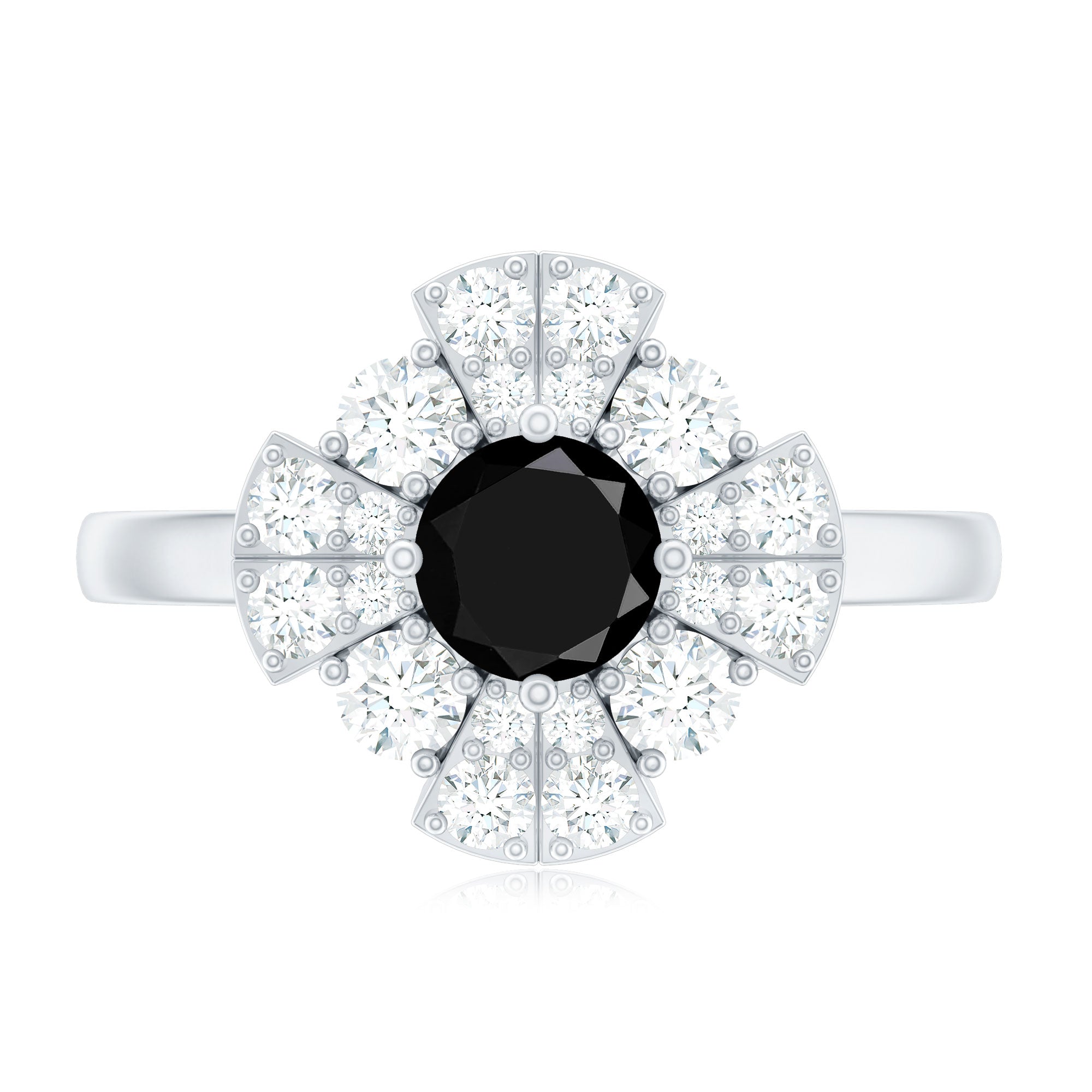 Natural Black Spinel Flower Engagement Ring with Moissanite AAA - Rosec Jewels