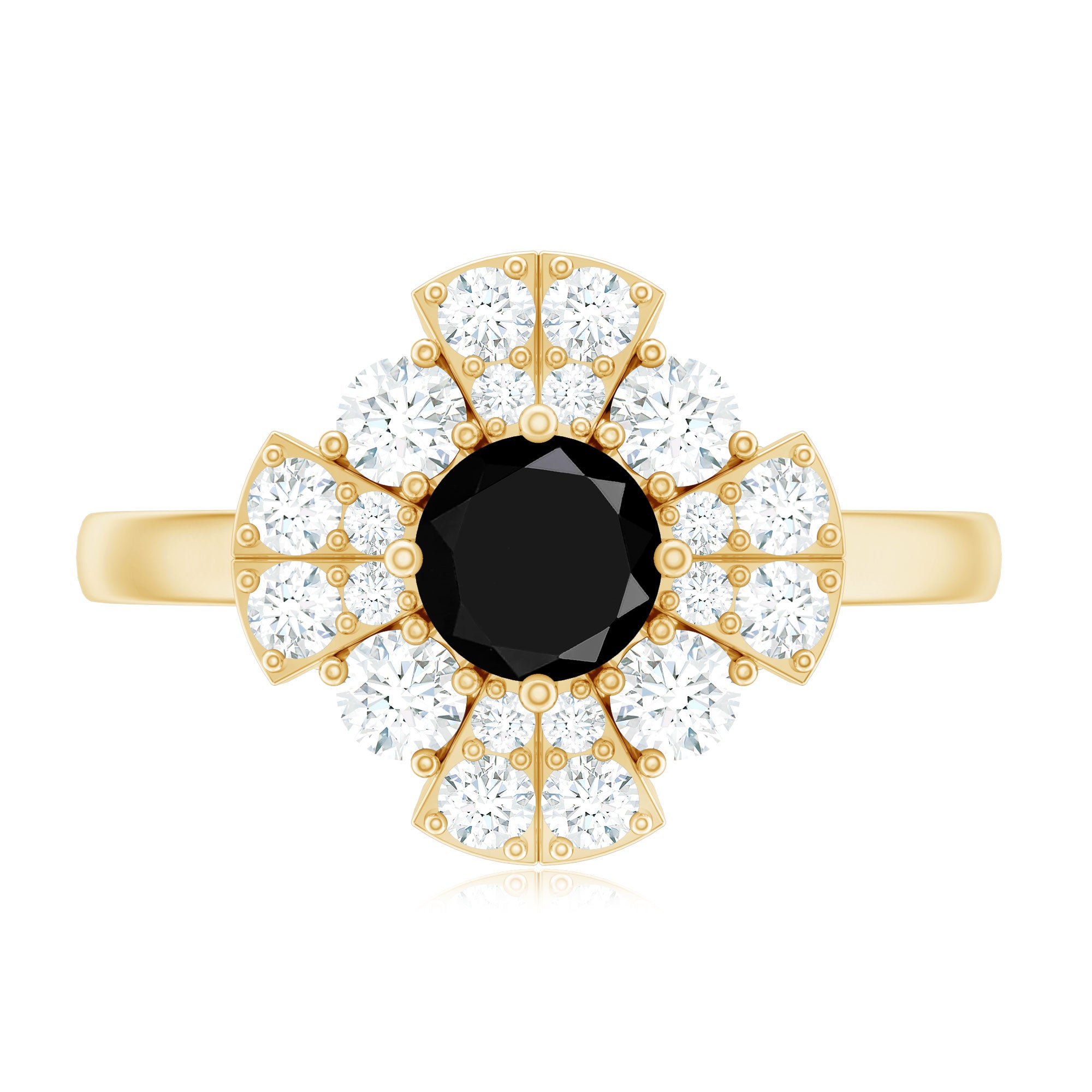 Natural Black Spinel Flower Engagement Ring with Moissanite AAA - Rosec Jewels
