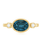 Oval London Blue Topaz Bezel Set Engagement Ring with Diamond AAA - Rosec Jewels