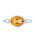 Natural 6X8mm Citrine Diamond Oval Engagement Ring in Bezel Set AAA - Rosec Jewels