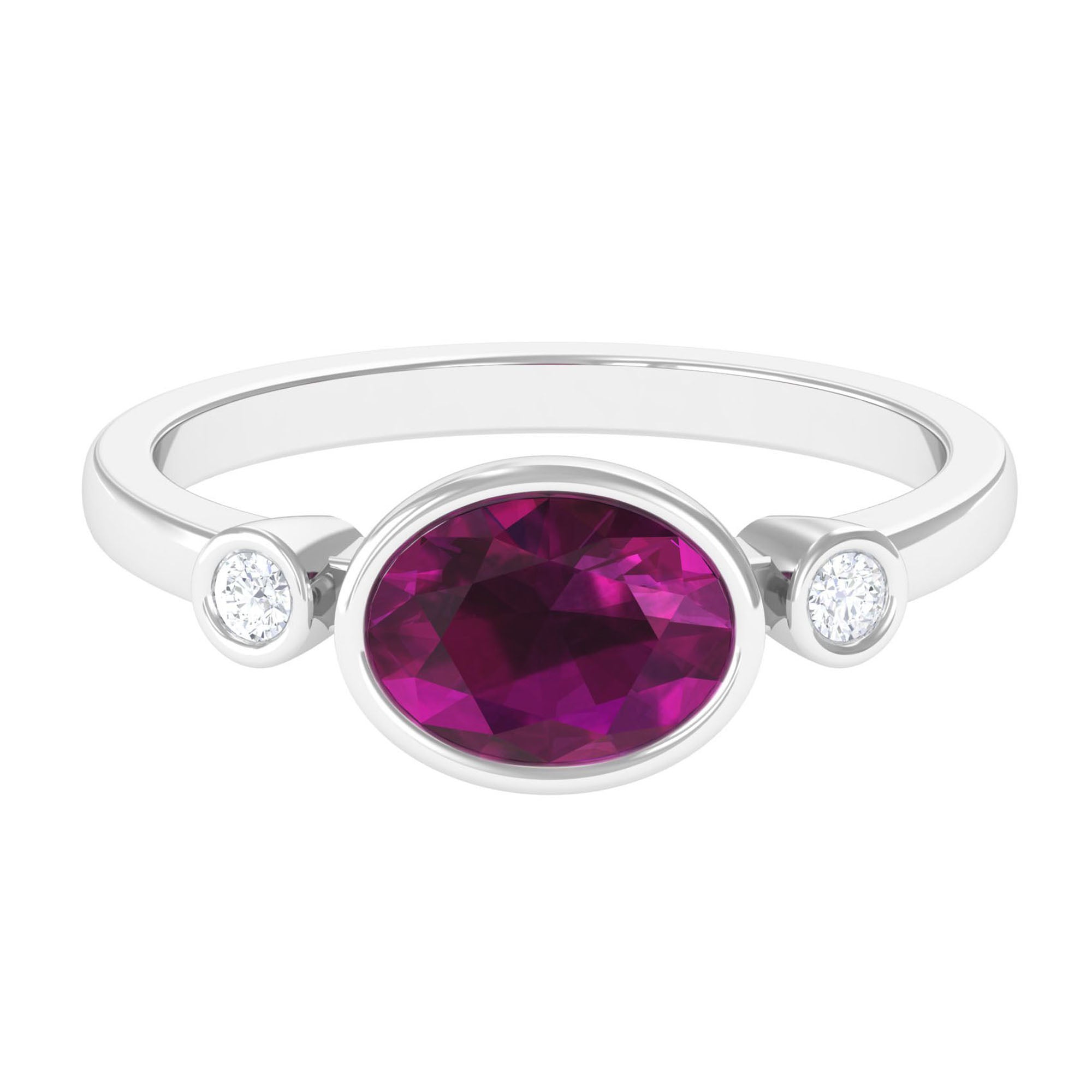 1.75 CT Oval Cut Rhodolite East West Ring with Diamond Stones