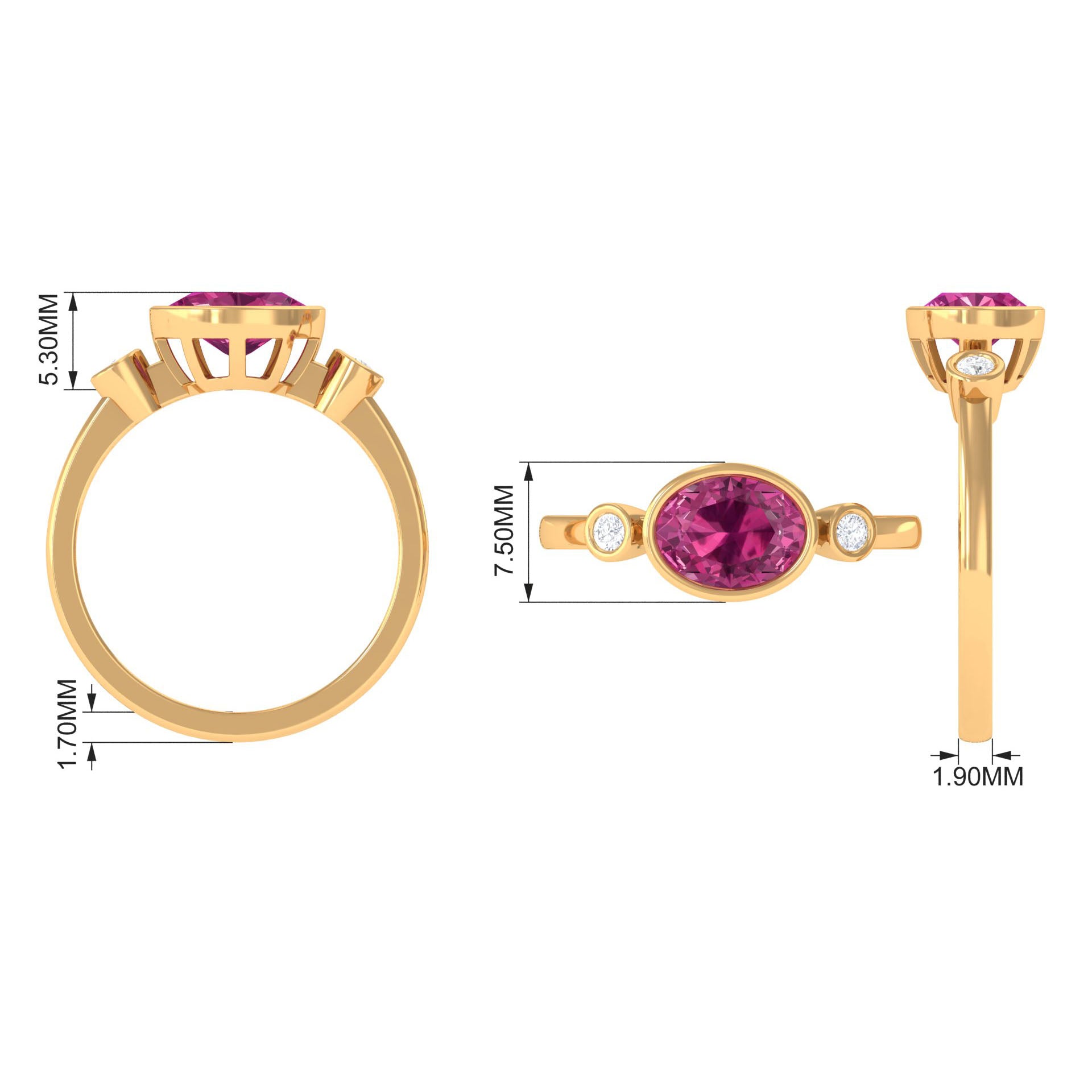 Pink Tourmaline Solitaire East West Ring with Diamond AAA - Rosec Jewels