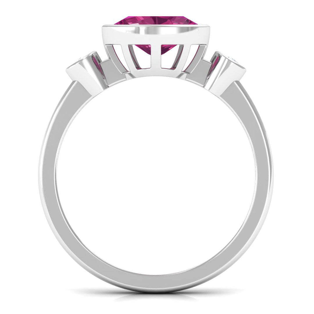 Pink Tourmaline Solitaire East West Ring with Diamond Pink Tourmaline - ( AAA ) - Quality - Rosec Jewels