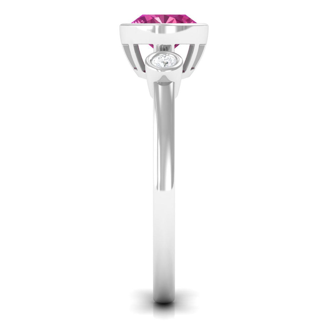 Pink Tourmaline Solitaire East West Ring with Diamond AAA - Rosec Jewels