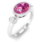 Pink Tourmaline Solitaire East West Ring with Diamond Pink Tourmaline - ( AAA ) - Quality - Rosec Jewels
