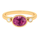 Pink Tourmaline Solitaire East West Ring with Diamond AAA - Rosec Jewels
