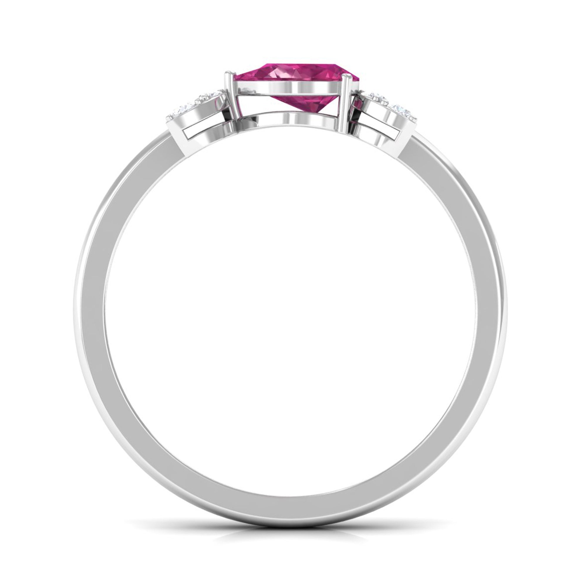 Minimal Pink Tourmaline Leaf Promise Ring with Diamond AAA - Rosec Jewels