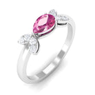 Minimal Pink Tourmaline Leaf Promise Ring with Diamond AAA - Rosec Jewels