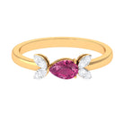 Minimal Pink Tourmaline Leaf Promise Ring with Diamond AAA - Rosec Jewels